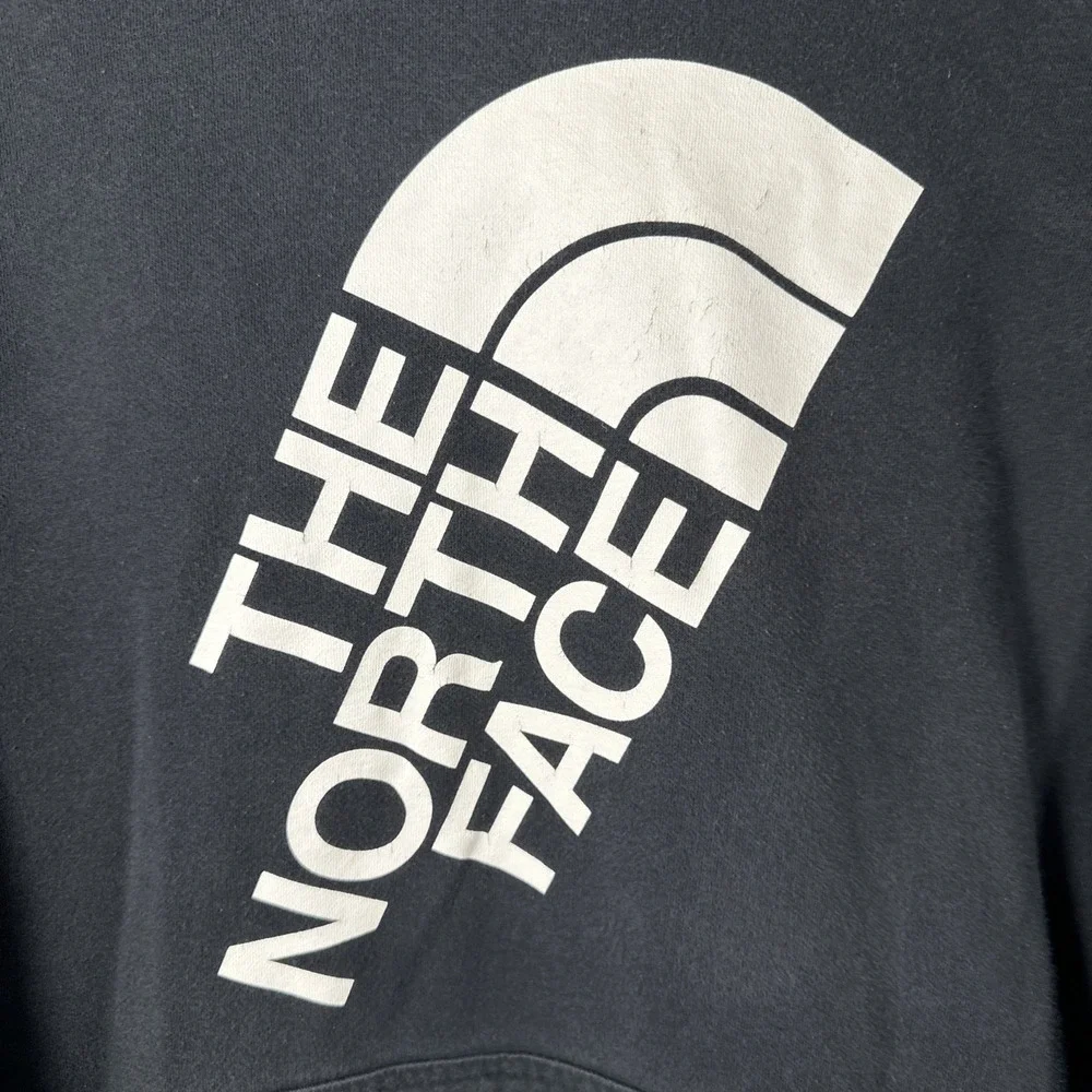 The North Face Hoodie Mens Small Faded Black Spellout‎ Graphic Hike Outdoors